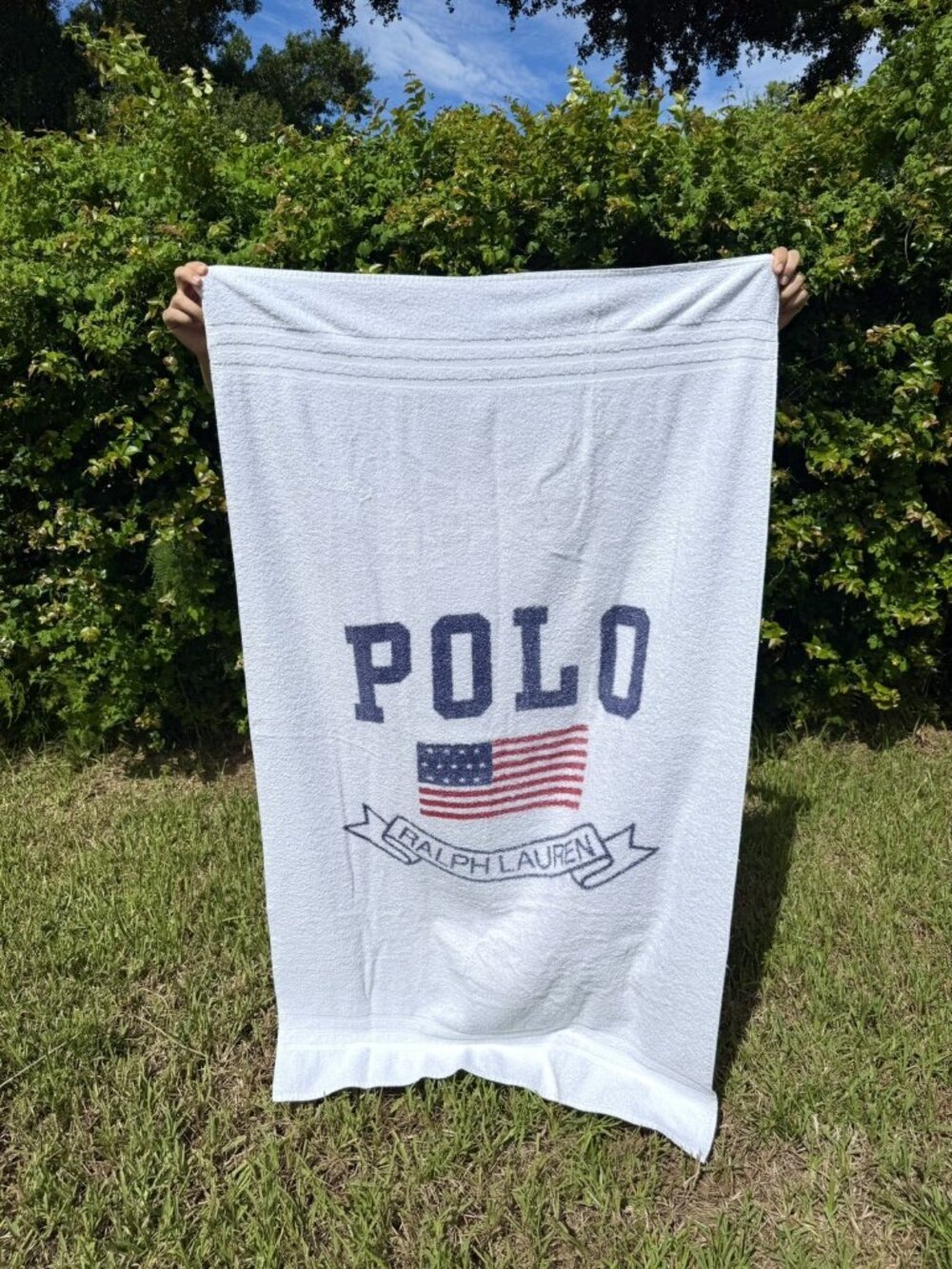 (2) VTG Polo Ralph Lauren American Flag USA Beach Bath Towels Plush Set 60”x35” - Picture 7 of 8